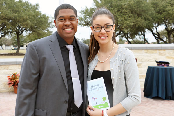 Marcus Thomas (left), SGA president, stands next to former SGA president Ileana Gonzalez. "The Roadrunner Memorial Garden represents a permanent place to honor and remember those we have lost,” said Marcus Thomas.